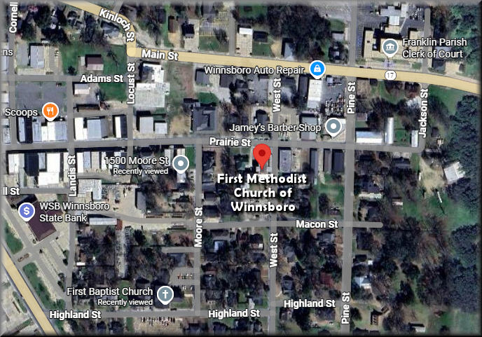 Map to First Methodist Church of Winnsboro
